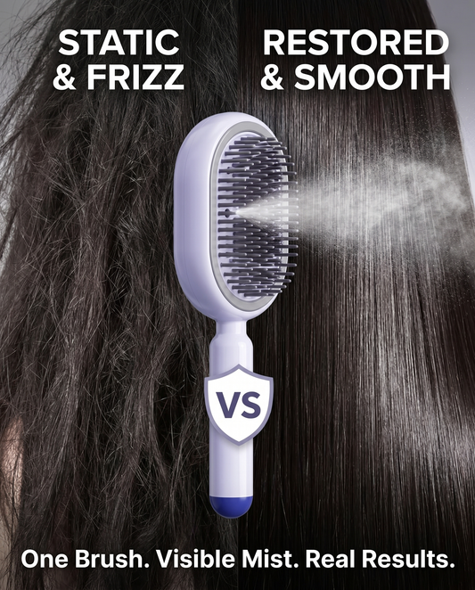 Static and frizz vs restored smooth — product before and after