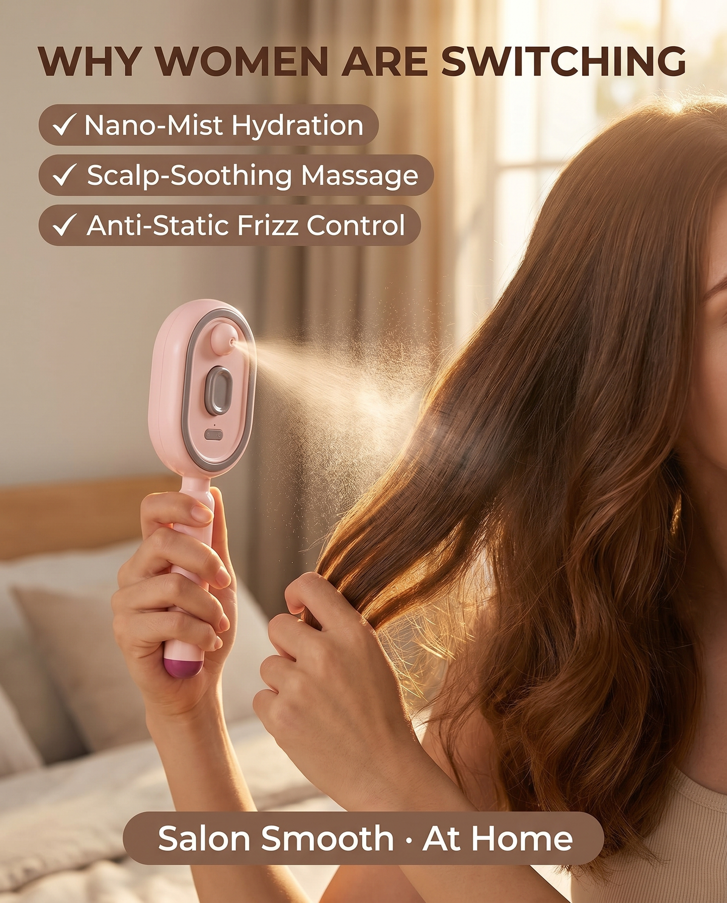Nano-mist electric comb — hydrates and detangles