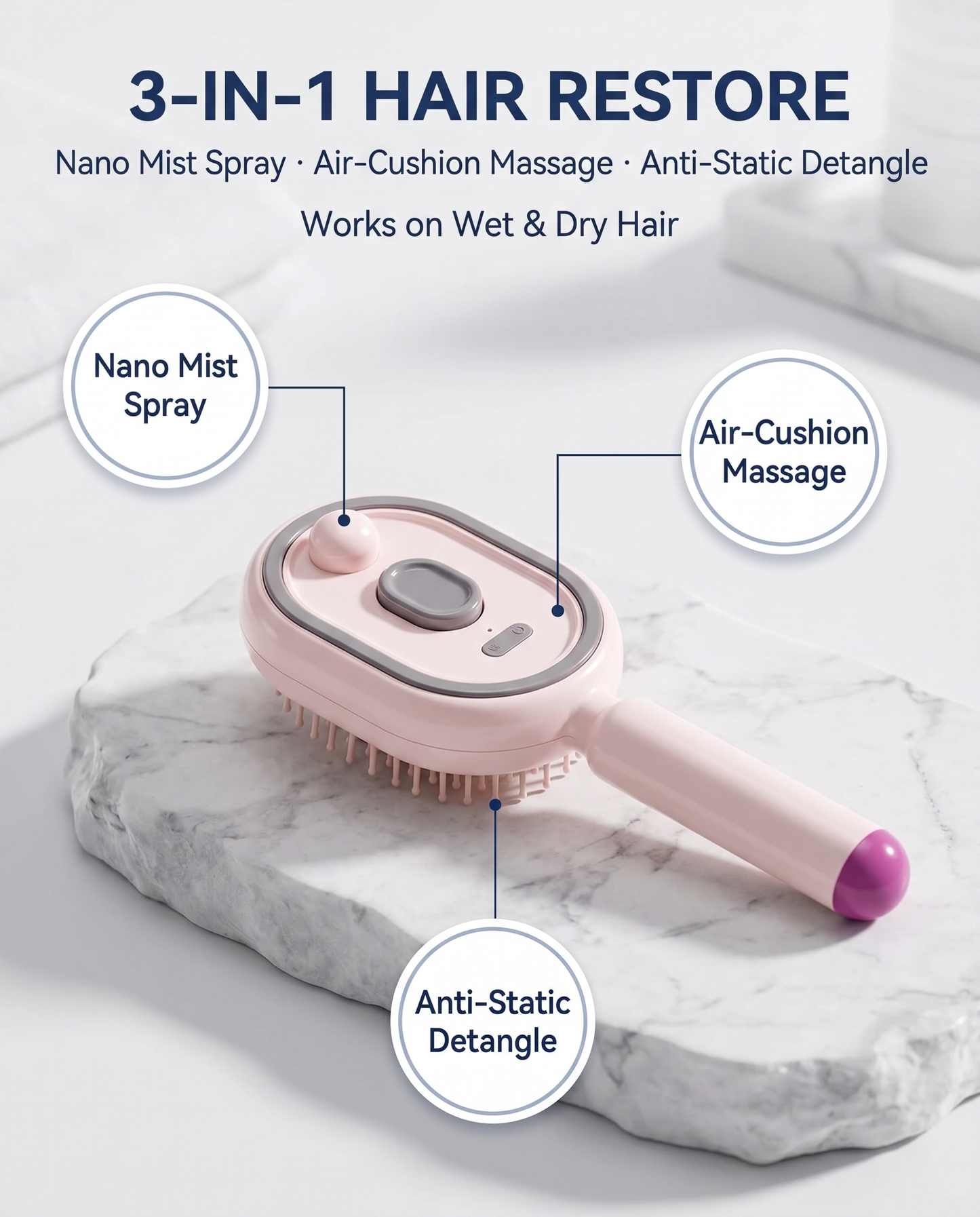 3-in-1 nano mist, massage, and anti-static detangle