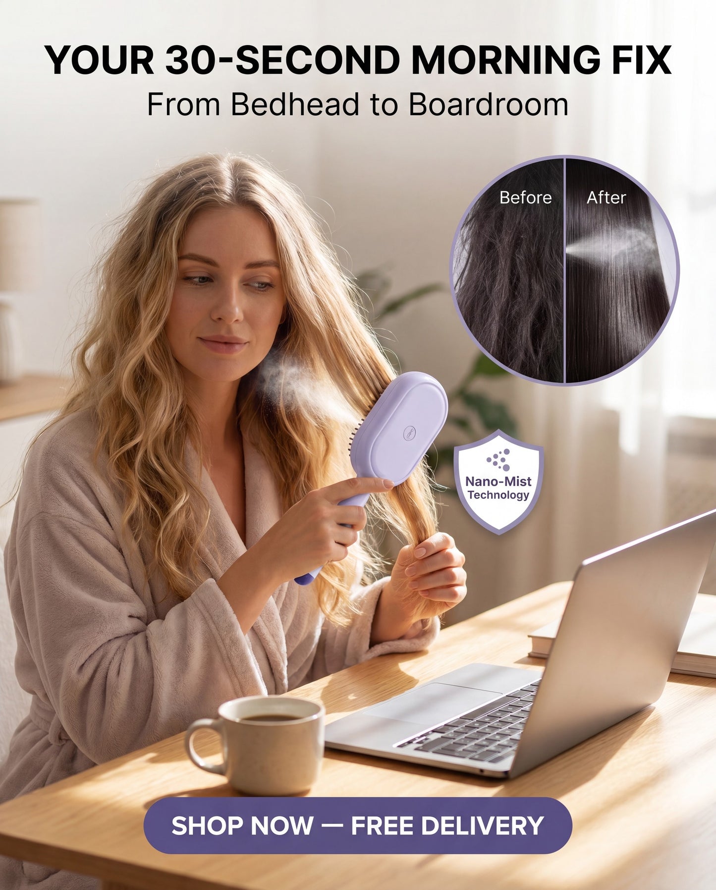 Morning frizz fix in seconds — bedhead to smooth hair