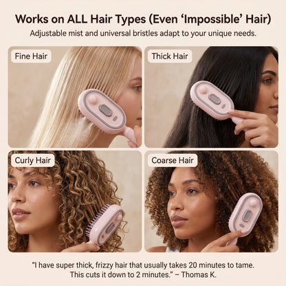 Works on all hair types — fine, thick, curly, and coarse with adjustable nano-mist