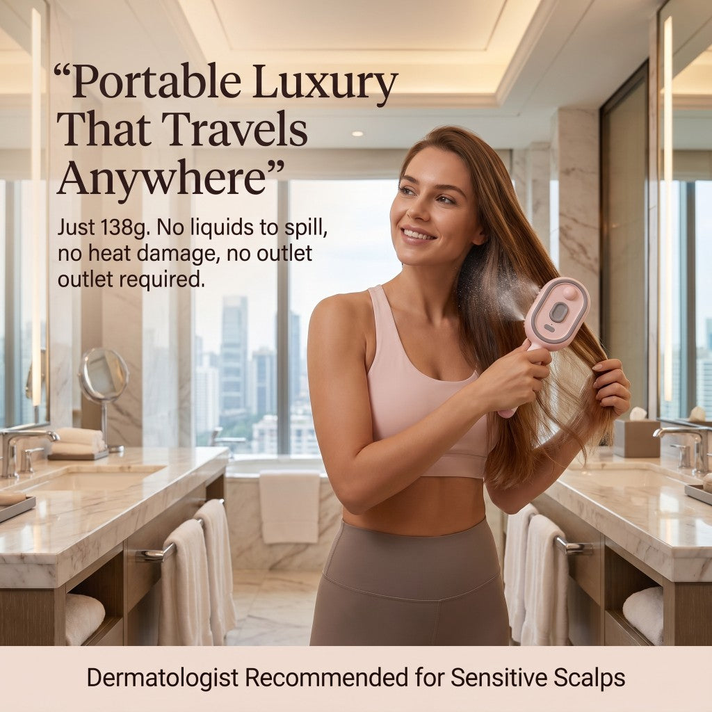 Portable luxury at 138g — travels anywhere, no heat damage, dermatologist recommended