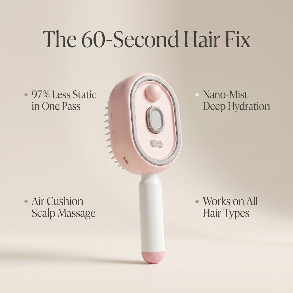 The 60-second hair fix — 97% less static, nano-mist deep hydration, air cushion scalp massage
