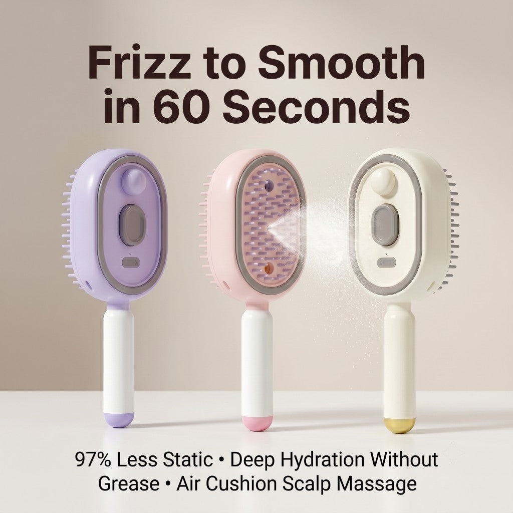 Frizz to smooth in 60 seconds — purple, pink, and white mix and match colors, 97% less static